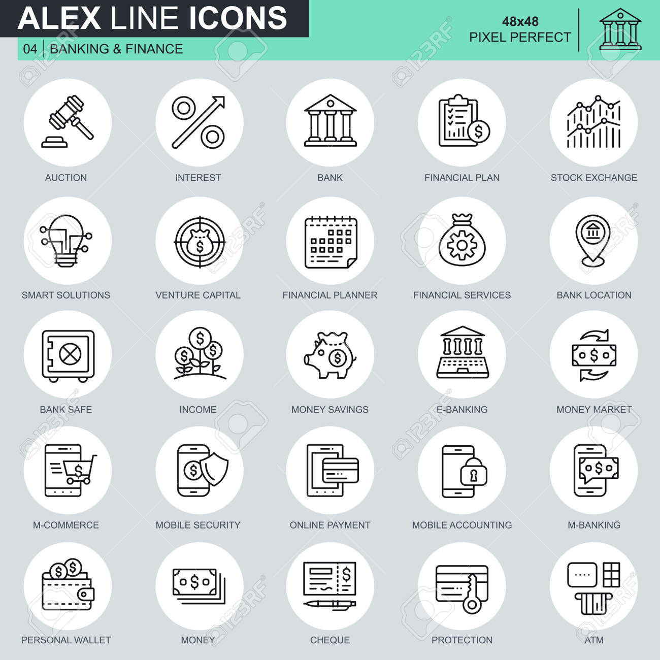 Thin Line Banking And Finance Icons Set For Website And Mobile - 